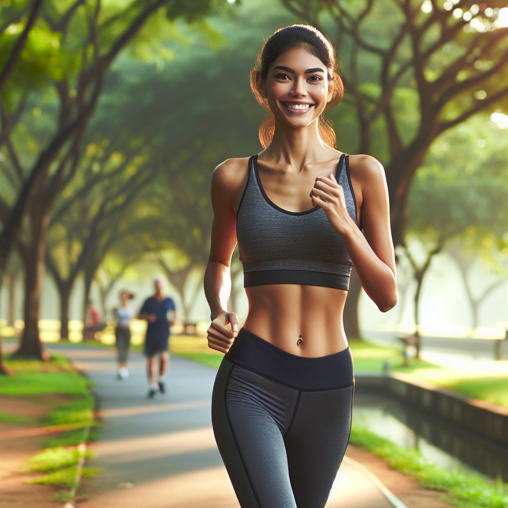 person running in a park with a healthy and energetic vibe