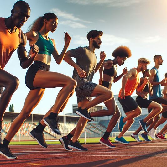 runners doing drills on a track field